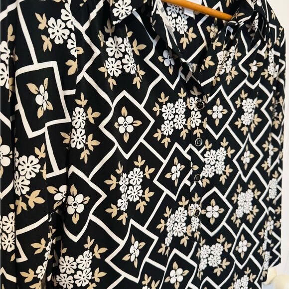 Charter Club Black and Cream Notched Collar Button Down Shirt - Picture 3 of 8